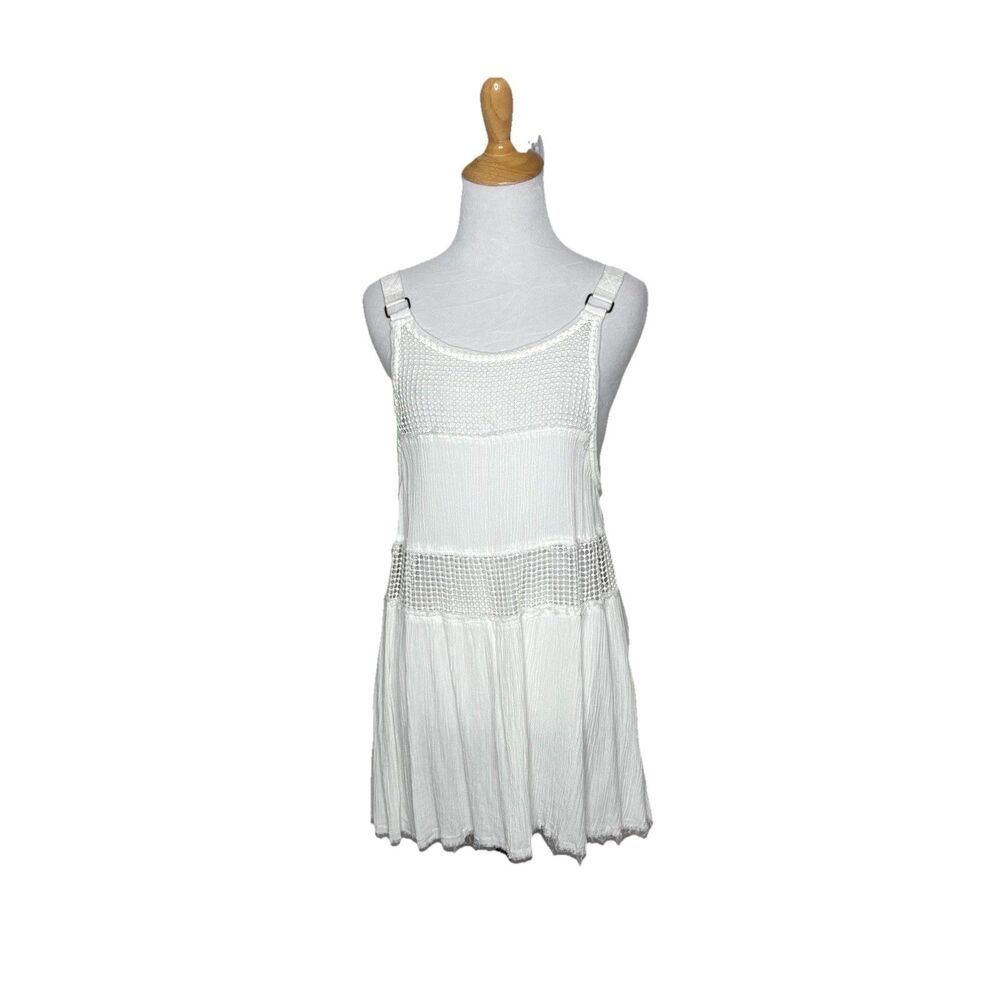 Free People Snap Out of It Raw Edge Crochet Mesh Inset Tank Top Mini XS